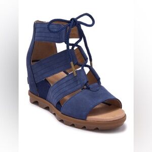 Sorrel Joanie Lace-up Wedge Sandal In Blue Shadow - 9.5